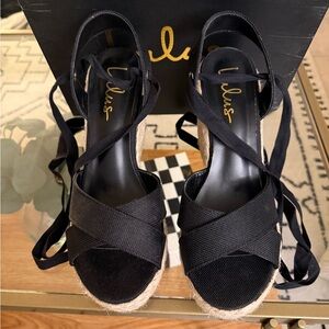 Lulu's Black Espadrille Ankle-Tie Wedge Sandals